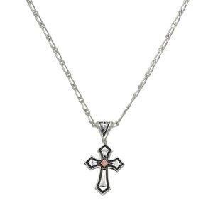 Silver and copper diamond cross necklace